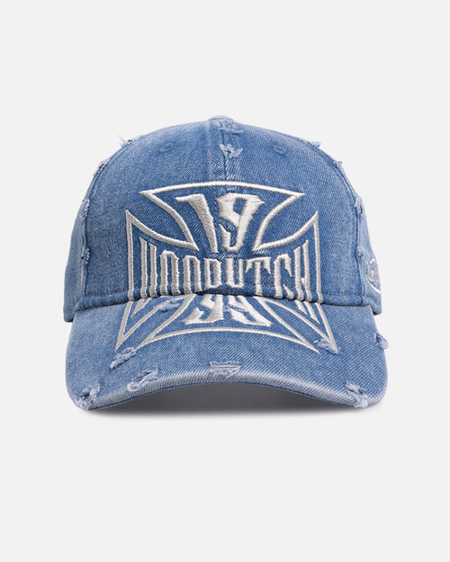 Von Dutch Cross Distressed Strapback Cap Washed Blue