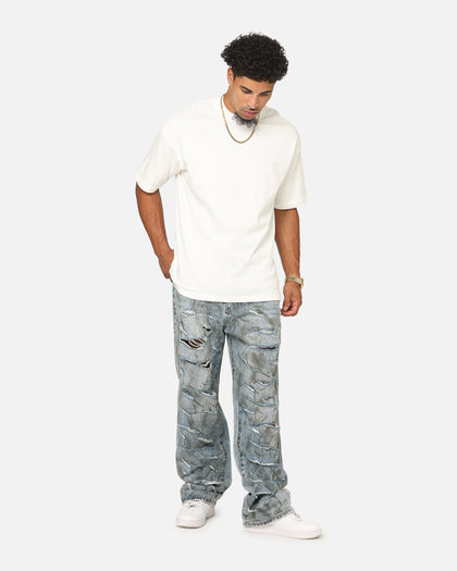 MNML Ultra Baggy Thrashed Denim Jeans Blue