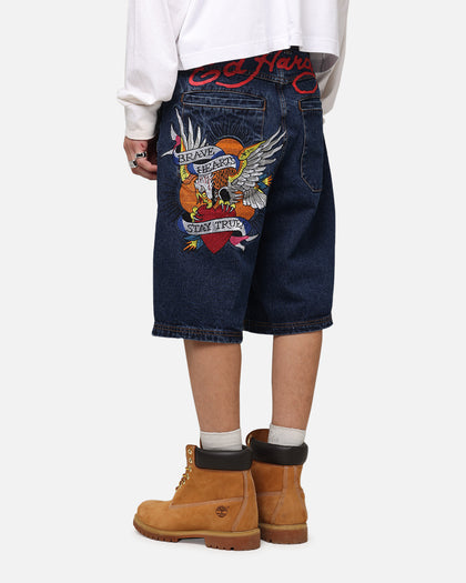 Ed Hardy Brave Hearts Jorts Indigo