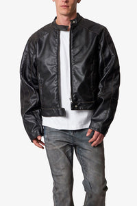 MNML Leather Moto Jacket Black