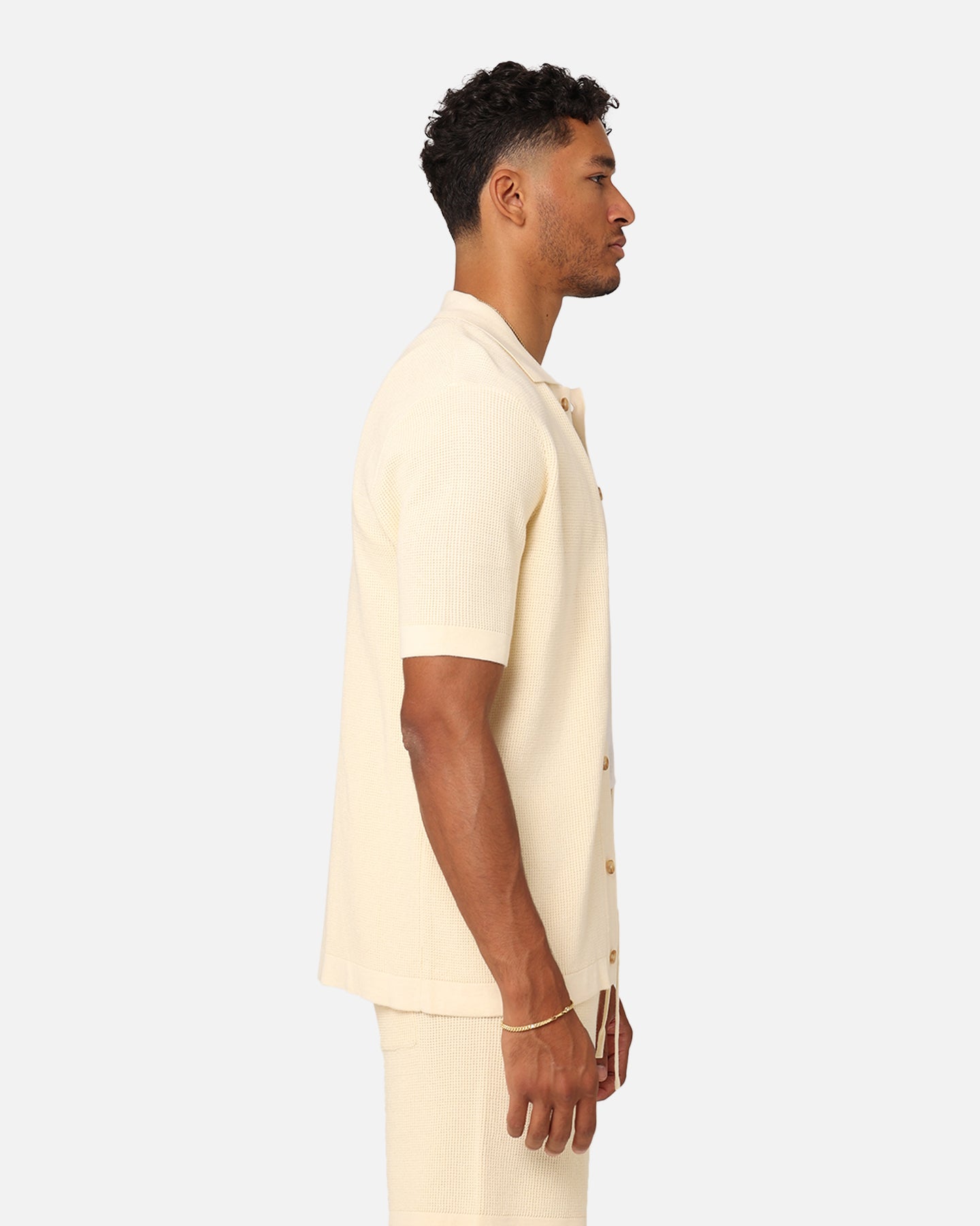 XXIII Zyair Knit Rib Button Up Shirt Cream | Culture Kings US