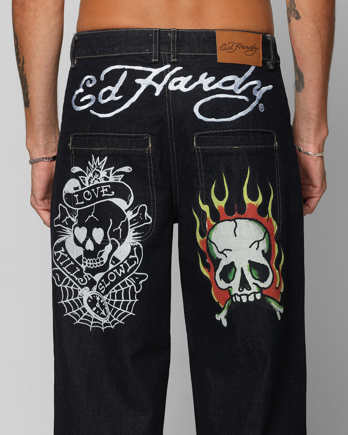 ed hardyスカル刺繍パンツ 黒 Ed Hardy Wide Leg Skull Jeans Dark Indigo | Culture Kings US