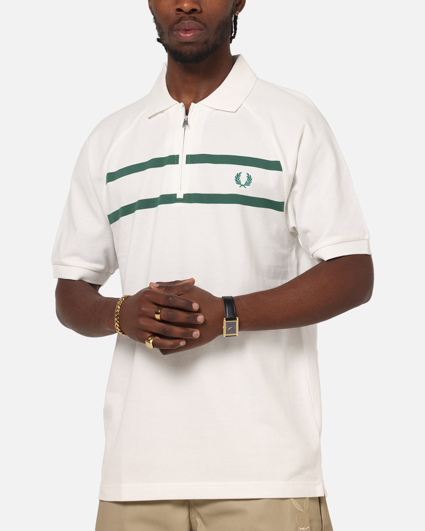 Fred Perry Crepe Pique Zip Neck Polo Shirt Snow White | Culture