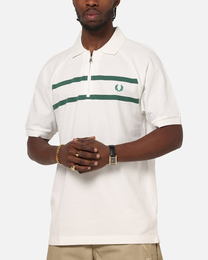 Fred Perry Crepe Pique Zip Neck Polo Shirt Snow White