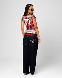 Ed Hardy Women's Football Baby T-Shirt Black/Red