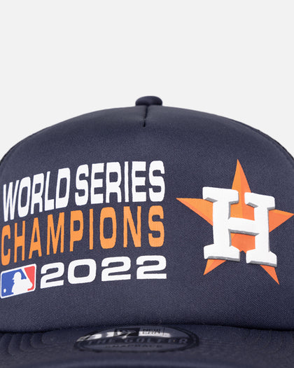 New Era Houston Astros 'Puff Print' Pre-Curved Golfer Trucker Snapback Navy