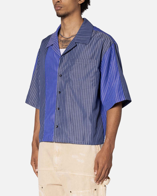 MNML Cropped Panel Stripe Shirt Blue