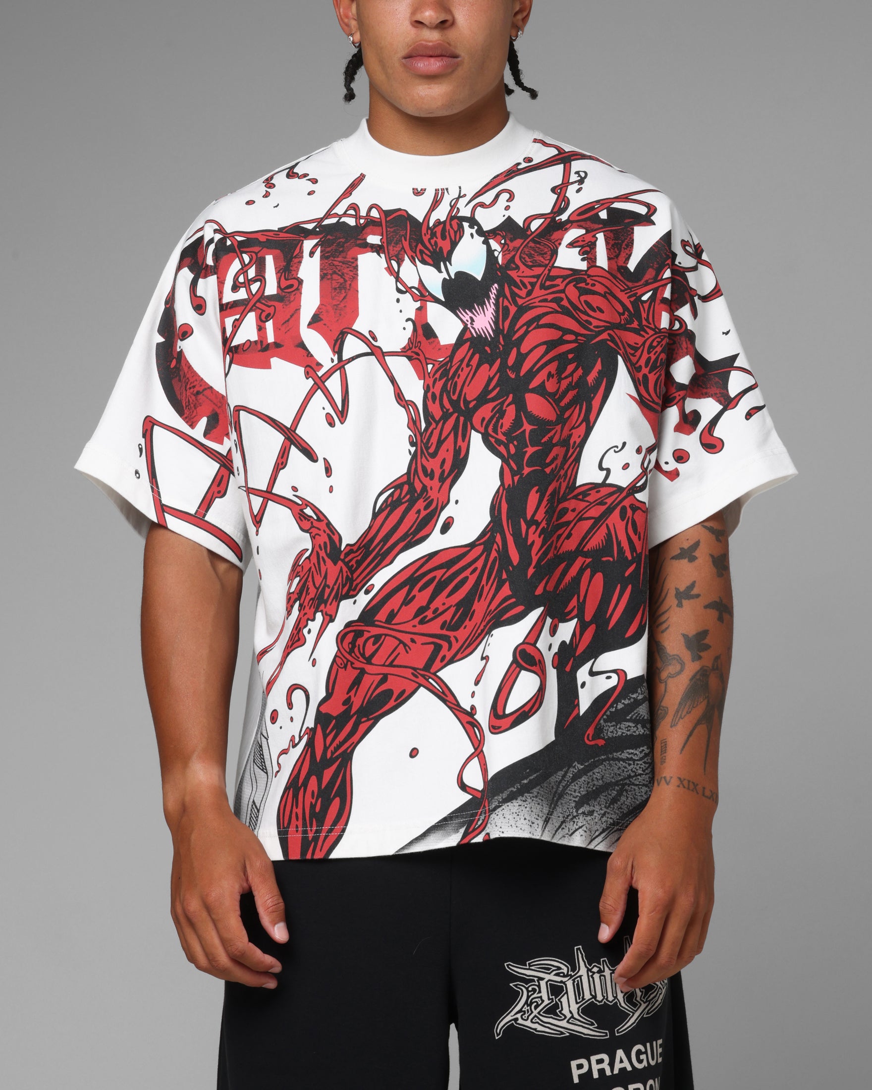 p*g様 LGB SPIDER Tシャツ if 14th Loiter Marvel Spider-Man Carnage Boxy T-Shirt Off White | Culture