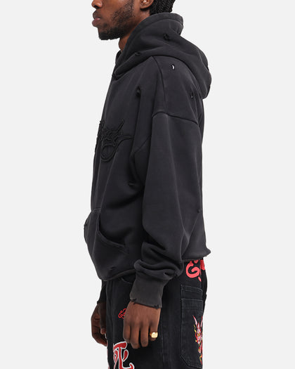 Ed Hardy Distressed Hoodie Washed Black