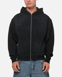 73Studio Marvel Spider-Man Battle Torn Zip Hoodie Washed Black