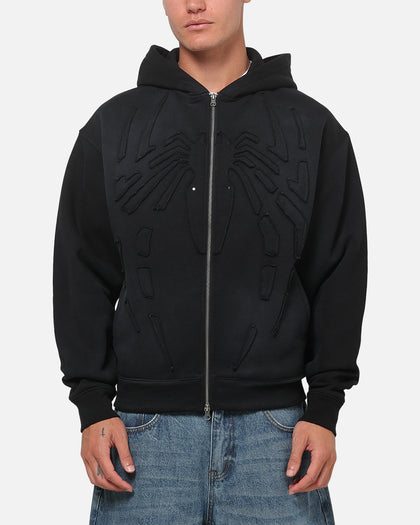 73Studio Marvel Spider-Man Battle Torn Zip Hoodie Washed Black