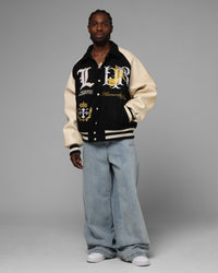 Loiter Heaven Varsity Jacket Black/Off White