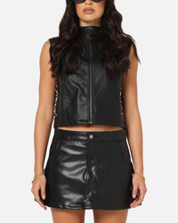 Ed Hardy Women's Vegan Leather Biker Vest Black