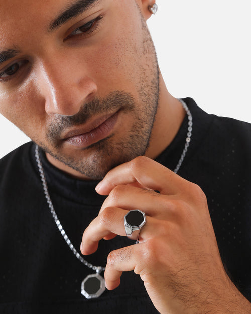 Saint Morta Onyx Octagon Pendant Chain White Gold