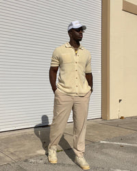 XXIII Zyair Knit Rib Button Up Shirt Cream