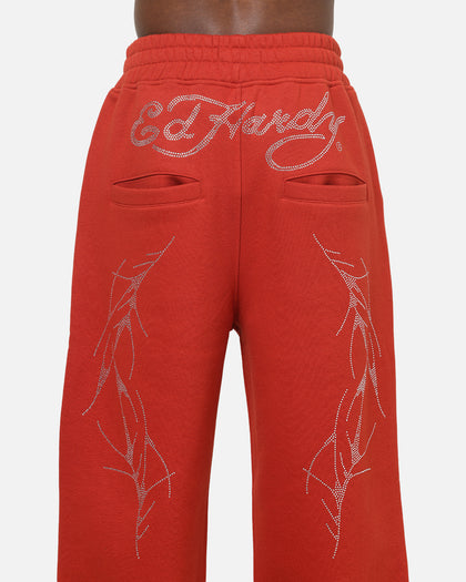 Ed Hardy Cyber Rhinestone Track Pants Red