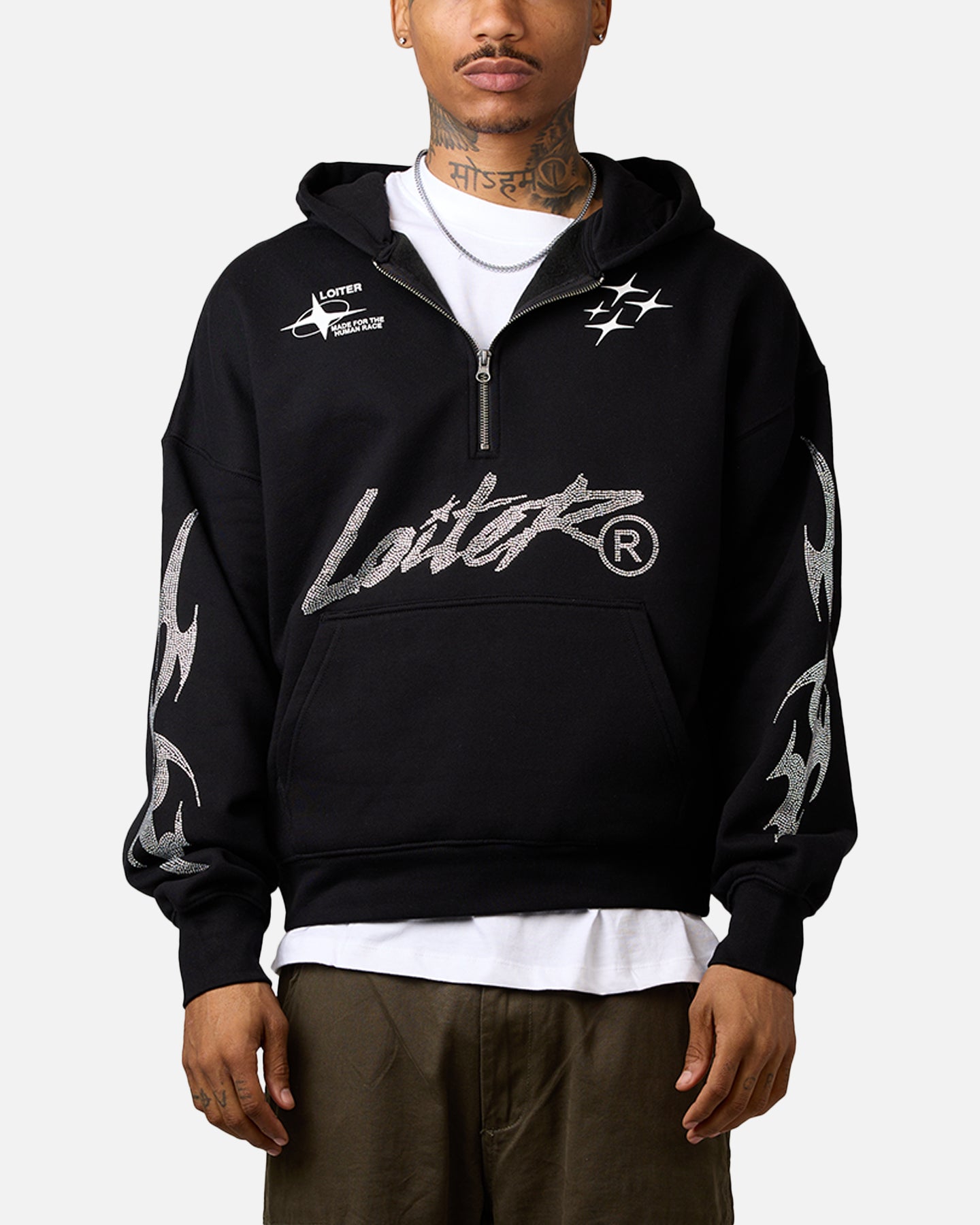 Loiter Rave Rhinestone Hoodie Black | Culture Kings US