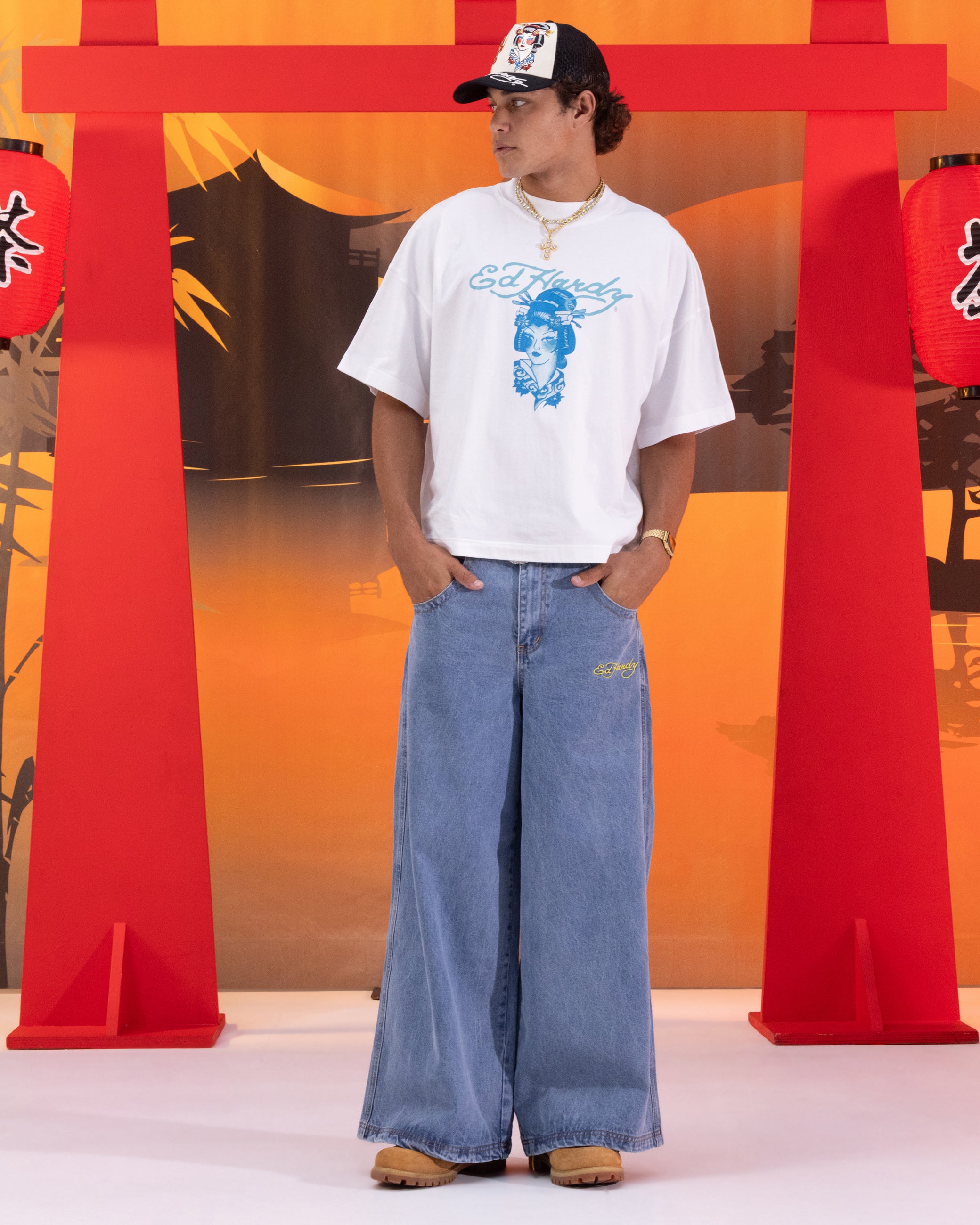 Ed Hardy Ultra Wide Leg Denim Jeans Light Wash Blue | Culture Kings US