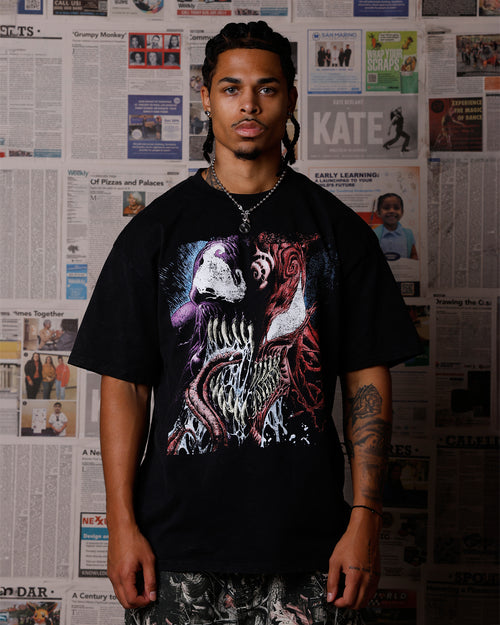 73Studio Marvel Venom Face T-Shirt Black Acidwash