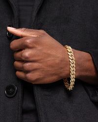 NXS 12mm Diamond Cuban Link Bracelet Iced Gold