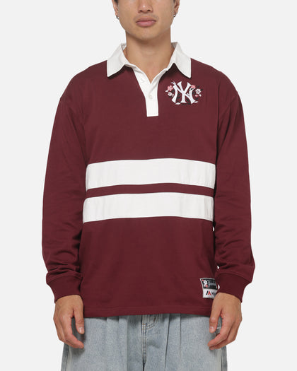 Mitchell & Ness New York Yankees Roses Rugby Long Sleeve Polo Shirt Sour Cherry