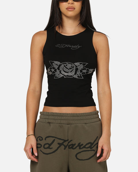 Ed Hardy Women's Rhinestone Rose Tank Black | Culture Kings US