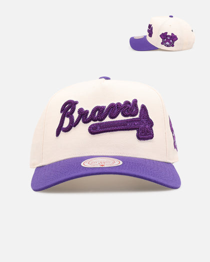 Mitchell & Ness Atlanta Braves 'Chainstitch Wordmark' Pro Pinch Snapback Purple