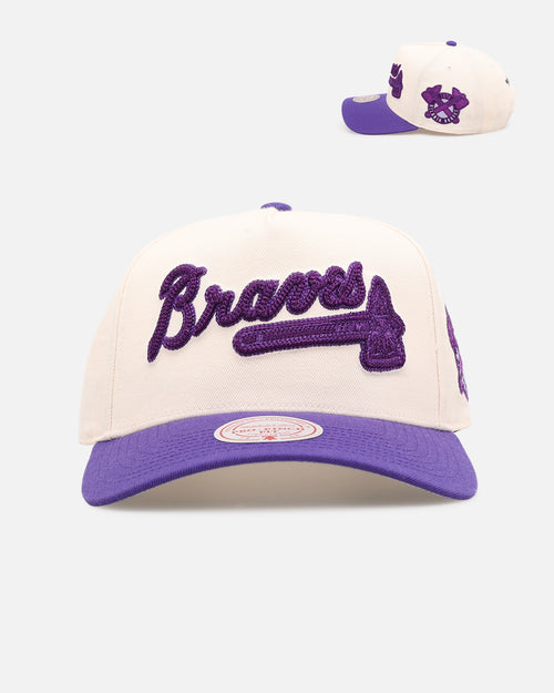 Mitchell & Ness Atlanta Braves 'Chainstitch Wordmark' Pro Pinch Snapback Purple