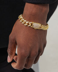 NXS 12mm Diamond Cuban Link Bracelet Iced Gold