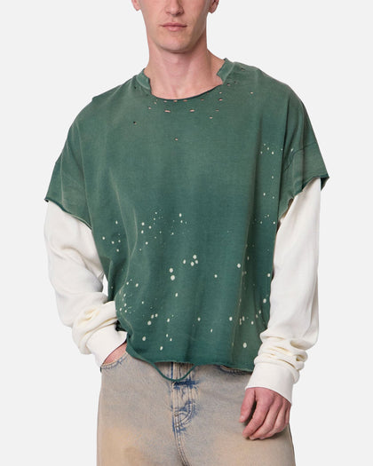 MNML Layered Distressed Painted Long Sleeve T-Shirt Green