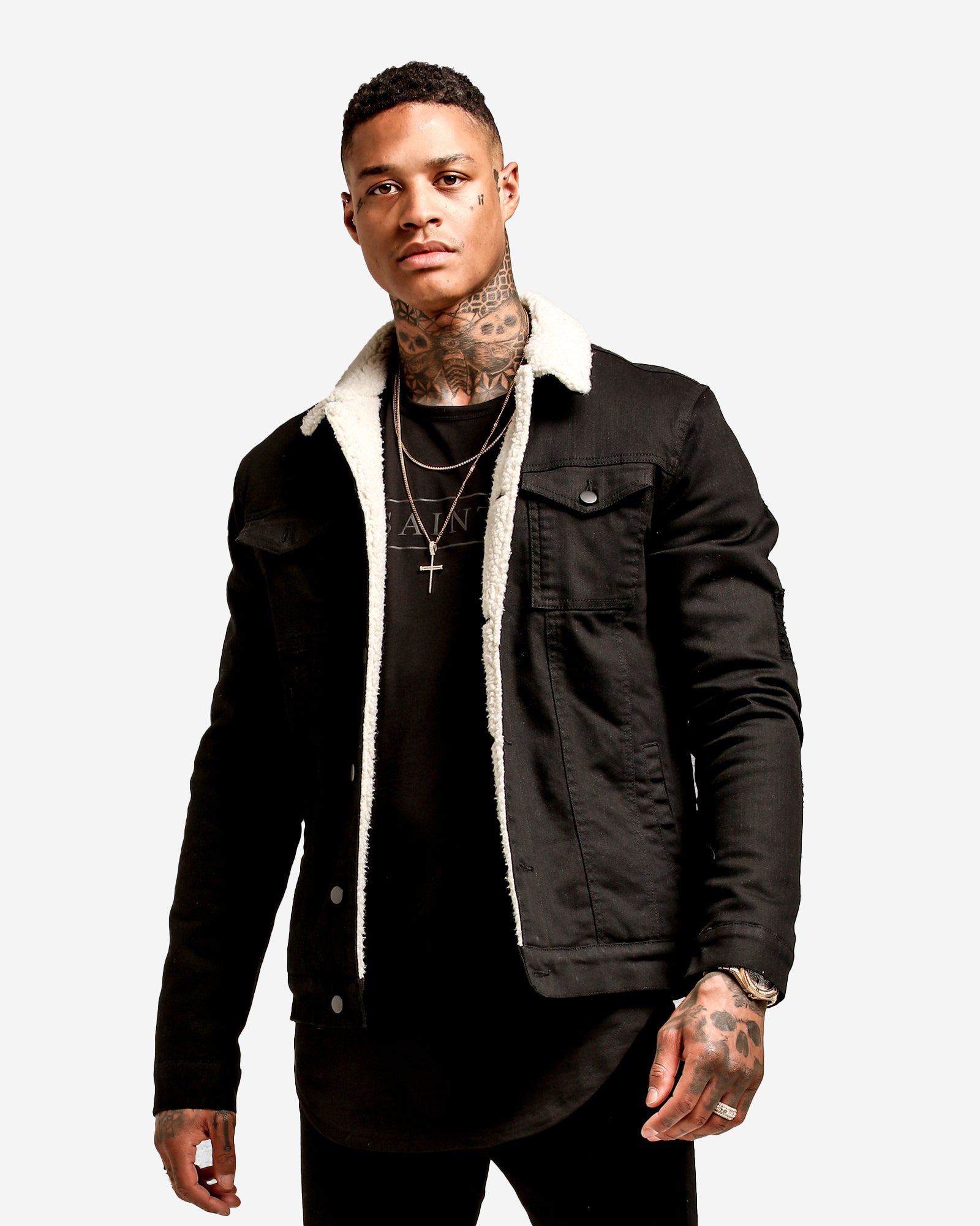 Saint Morta Sherpa Denim Jacket Black | Culture Kings US