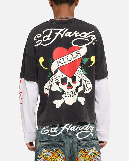 Ed Hardy Love Kills Layered Long Sleeve T-Shirt Black