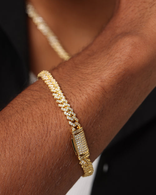 Saint Morta 6mm Iced Cuban Prong Bracelet Iced Gold