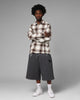 Loiter Heaven Distressed Flannel Button Up Shirt Brown/Beige