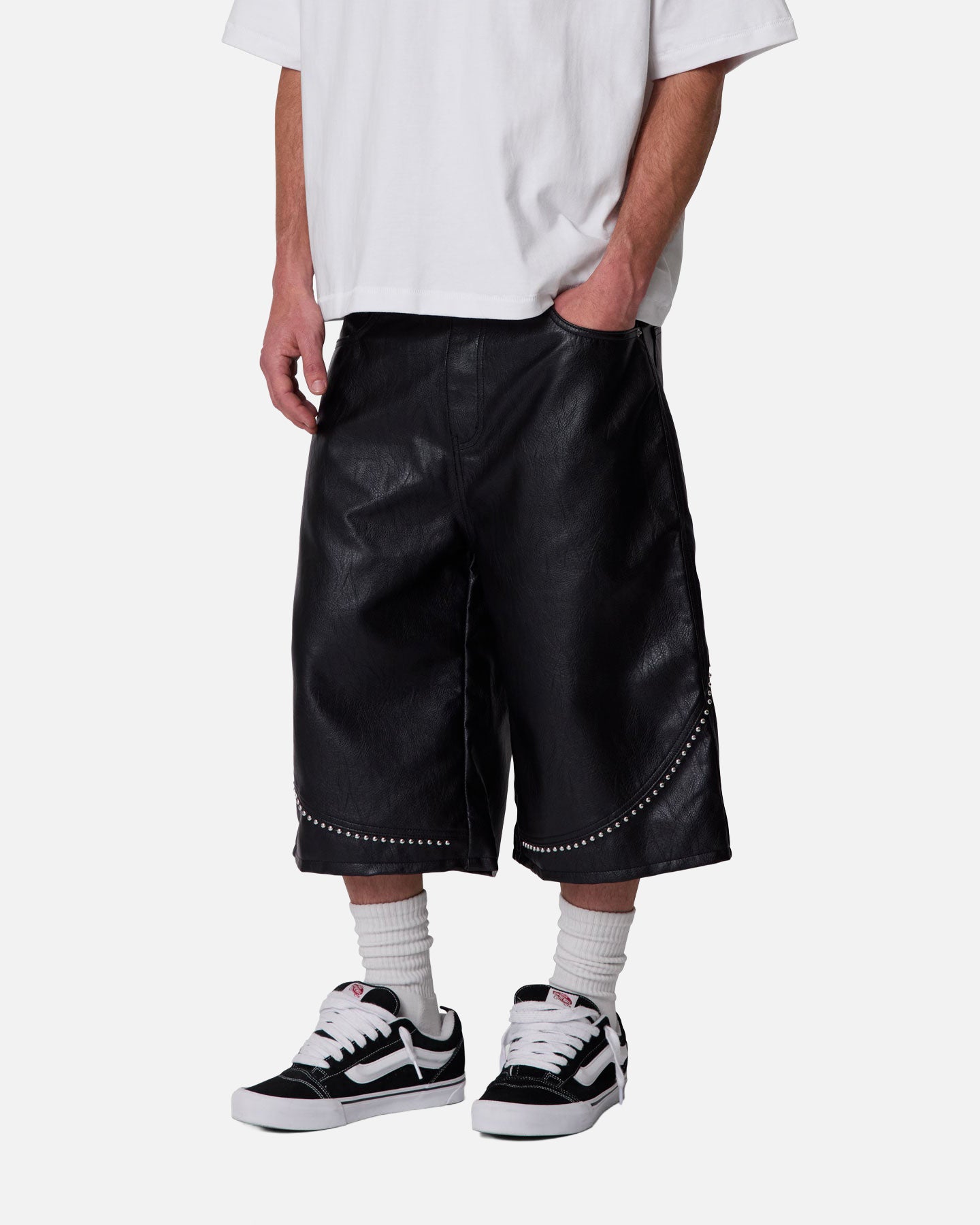 MNML Ultra Baggy Stud Leather Shorts Black | Culture Kings US