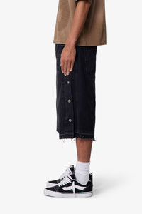 MNML Ultra Offset Button Denim Shorts Black