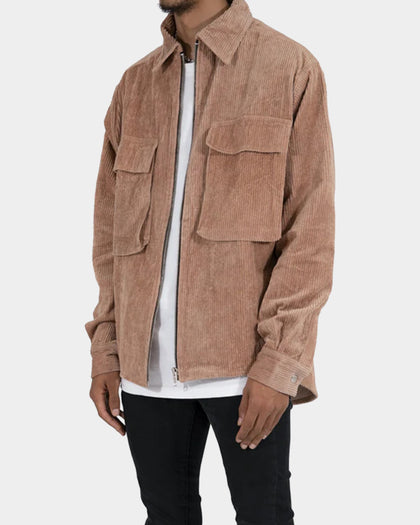 MNML Corduroy Zip Up Shirt Brown