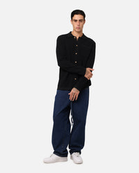 XXIII Zyair Knit Rib Long Sleeve Button Up Shirt Black