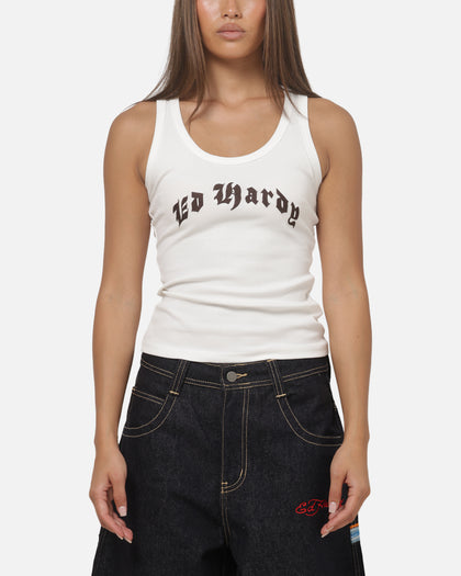 Ed Hardy Women's Frayed Tank White