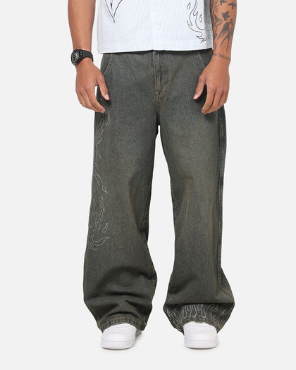 Ed Hardy Ghost Tattoo Ultra Wide Jeans Dirty Denim