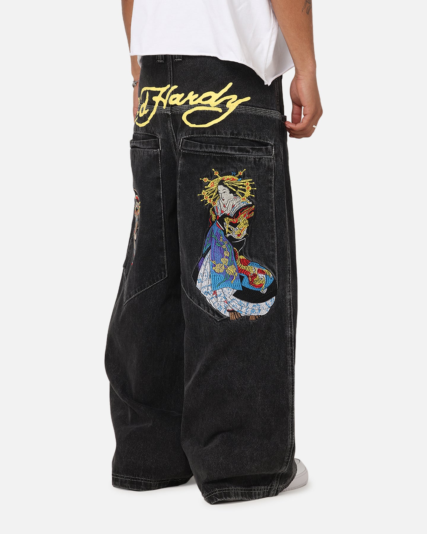 Ed Hardy デニムパンツ ジーンズ Ed Hardy Ultra Wide Leg Denim Jeans Black/Yellow | Culture Kings US