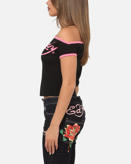 Ed Hardy Women's Aline Baby T-Shirt Black/Pink