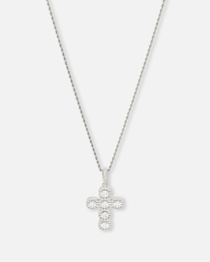 Saint Morta Iced Cushion Cross Pendant Iced White Gold