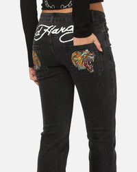 Ed Hardy Women's Tiger Bootcut Jeans Washed Black