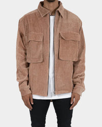 MNML Corduroy Zip Up Shirt Brown