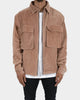 MNML Corduroy Zip Up Shirt Brown