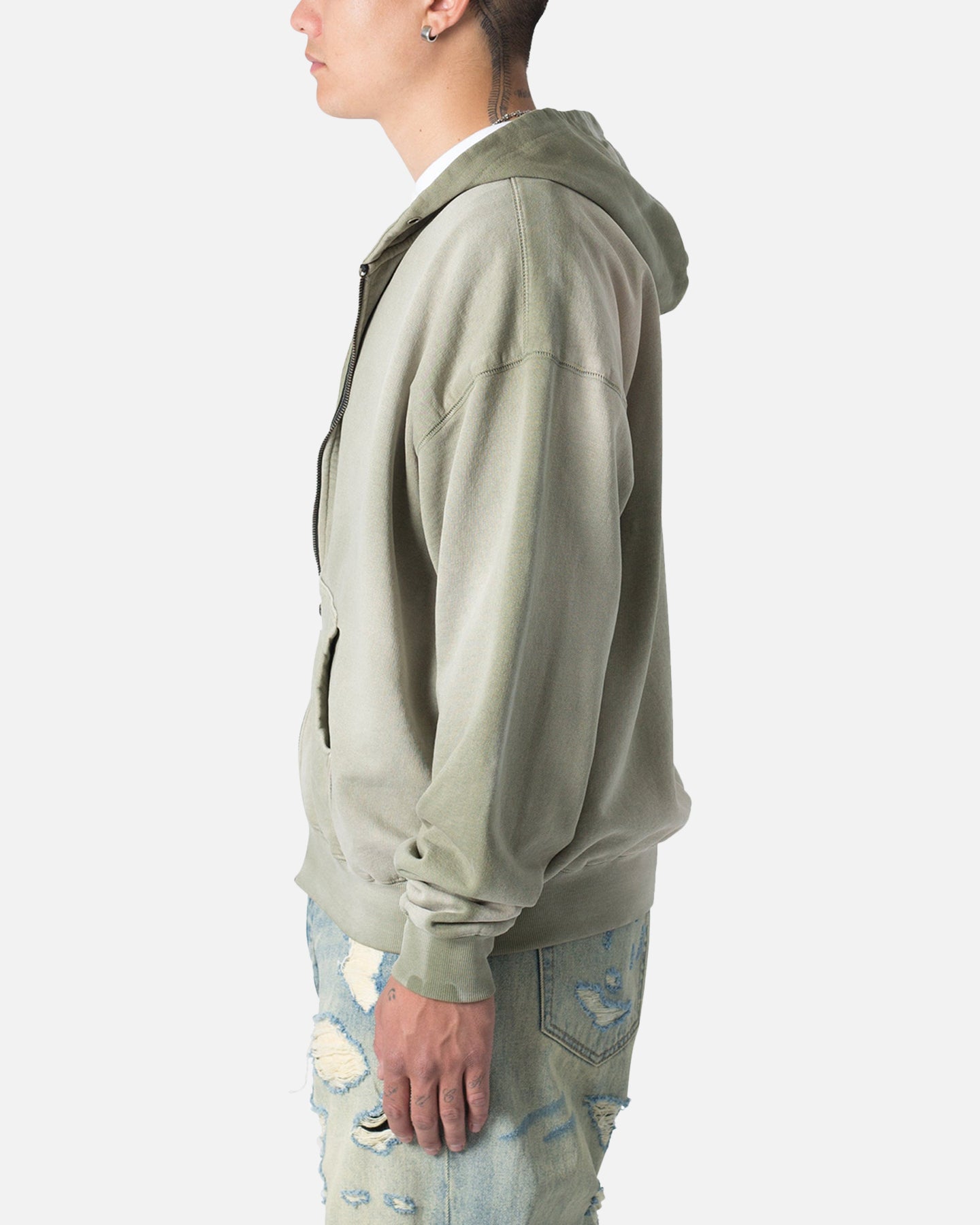 MNML Faded Basic Zip Up Hoodie Washed Olive | Culture Kings US