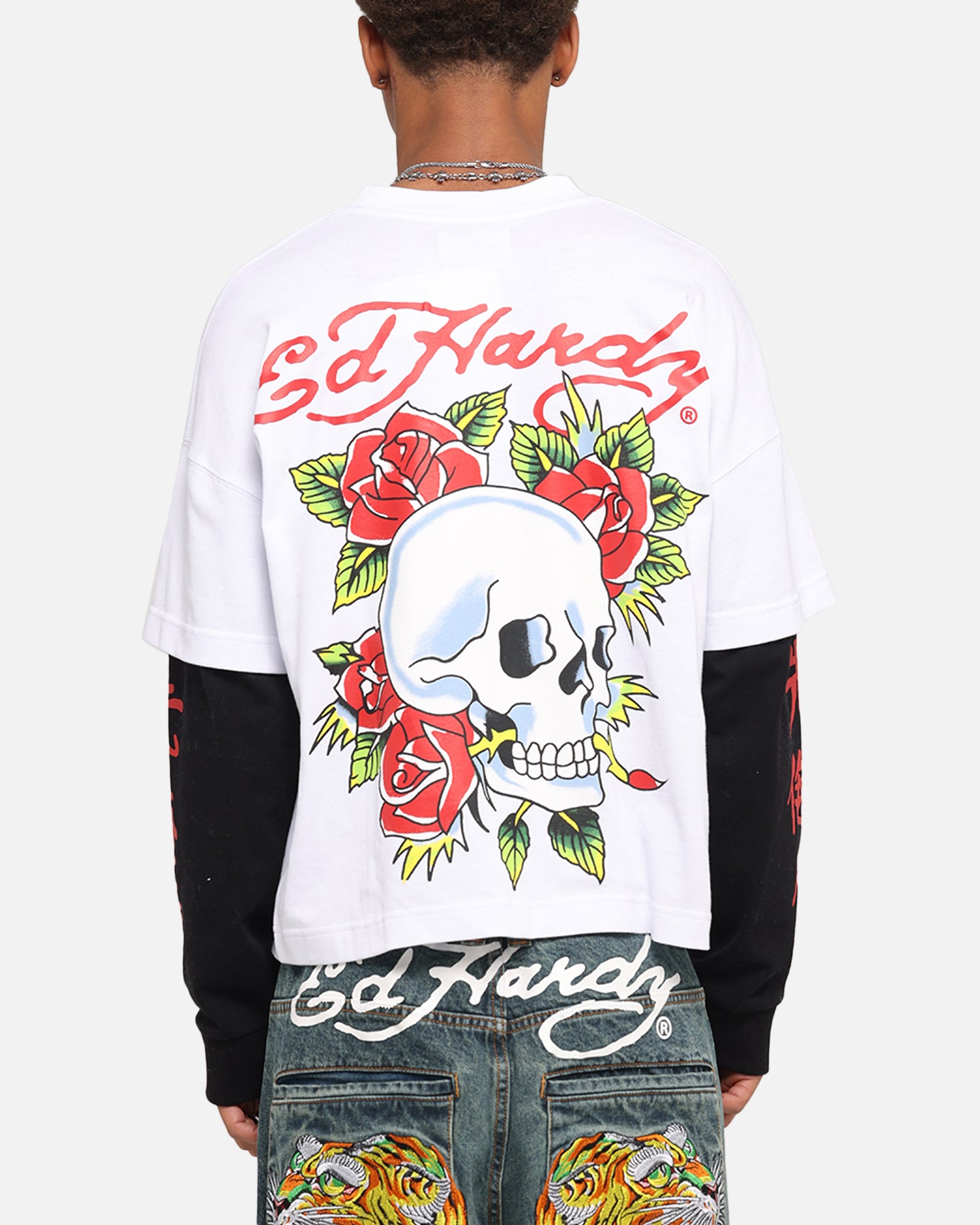 SKULLHONG グラフィティ レイヤードT BK (ft) Ed Hardy Skull Layered Long Sleeve T-Shirt White | Culture Kings US