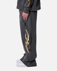 MNML Gold Foil Tribal Sweatpants Washed Black