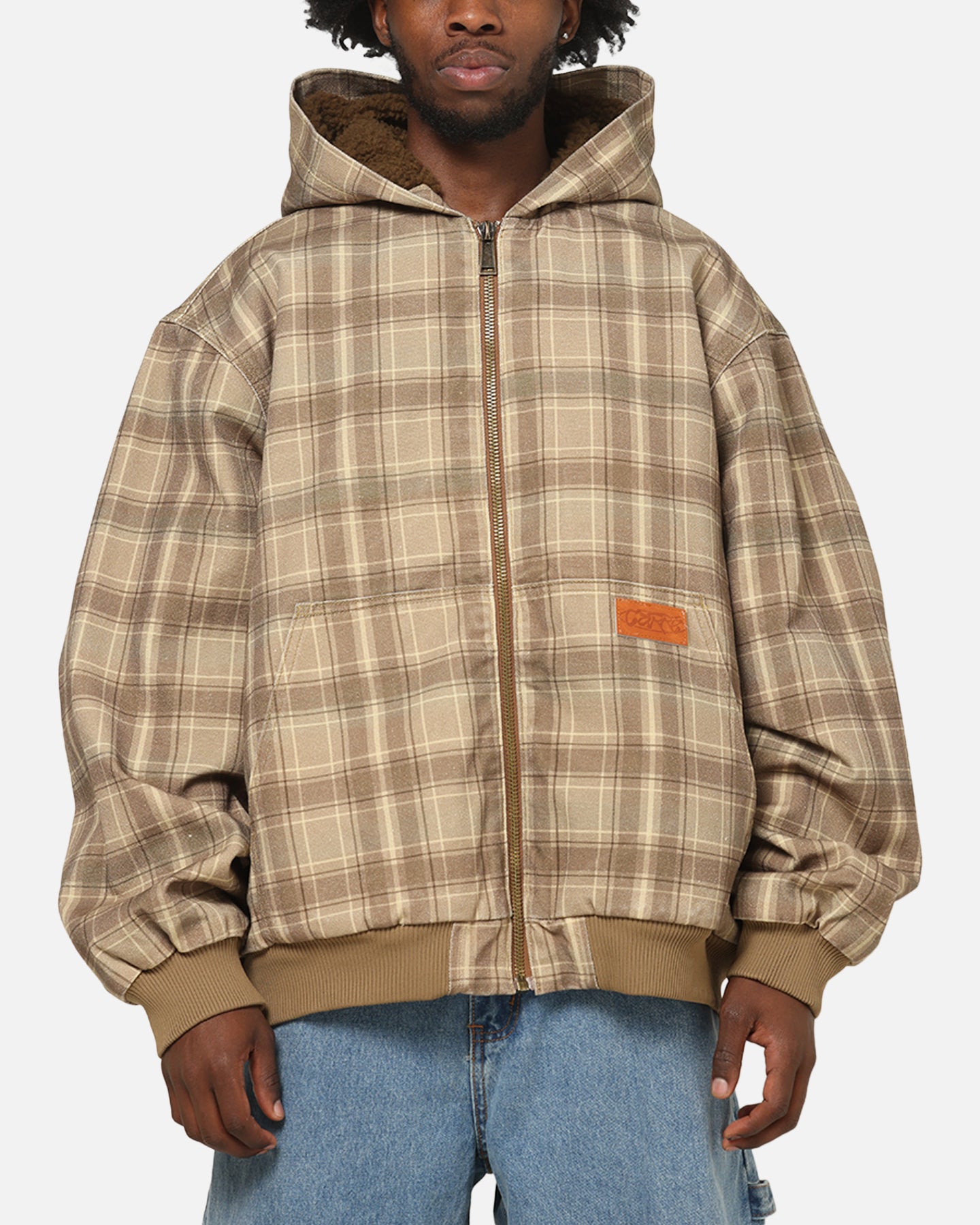 Carre Sherpa Lined Zip Hoodie Brown Plaid | Culture Kings US